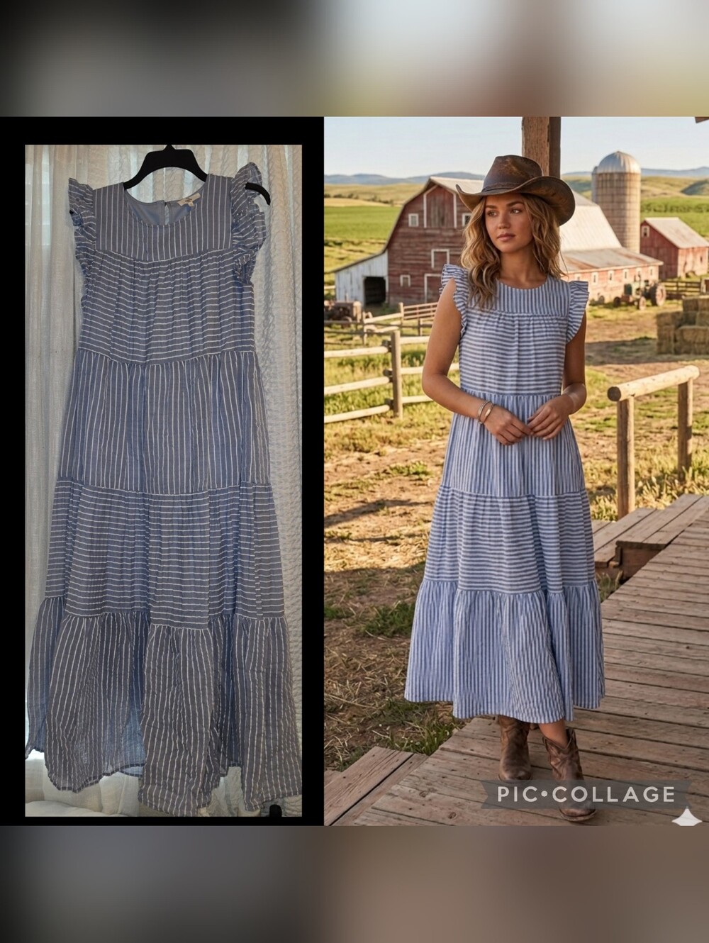 "Entro" Women’s Blue Striped Tiered Dress